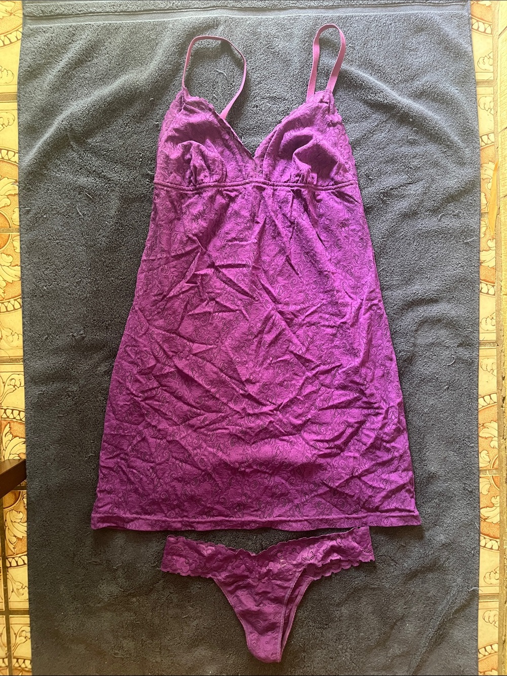 Purple Lace Chemise & Thong Set - Women's Intimates large